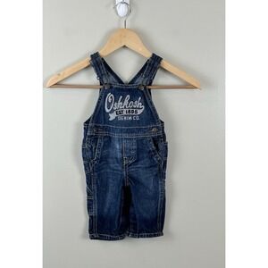 OSHKOSH Boys Overalls Blue Denim Gray Felt Lettering Cotton 3-6 Months